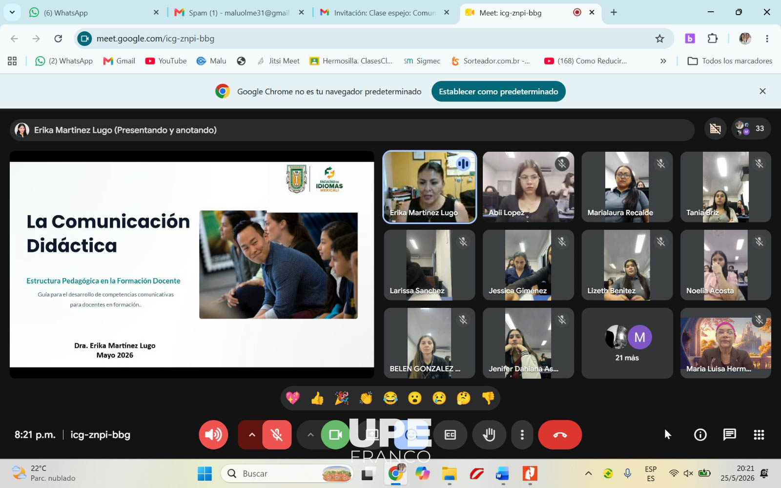 UPE Franco y la Universidad Autónoma de Baja California desarrollaron Clase Espejo Internacional sobre comunicación didáctica